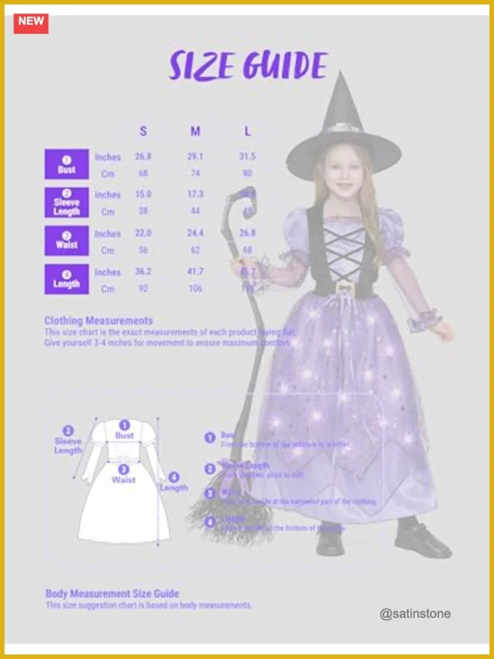 Girls Witch Costume with Light Up Starry Dress, Halloween Role Play Outfit,